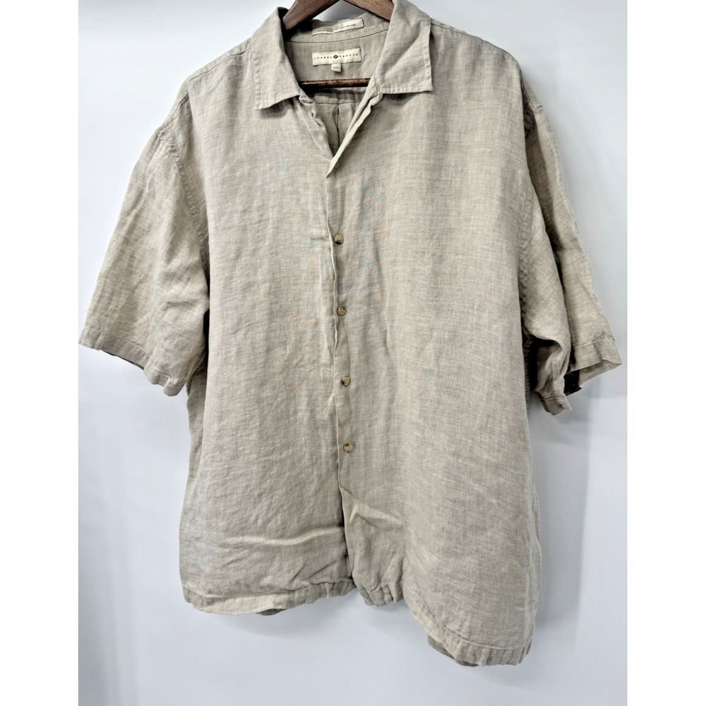 Joseph Abound Tan Linen Syort Sleeve Button Down Shirt old Money mens beachy